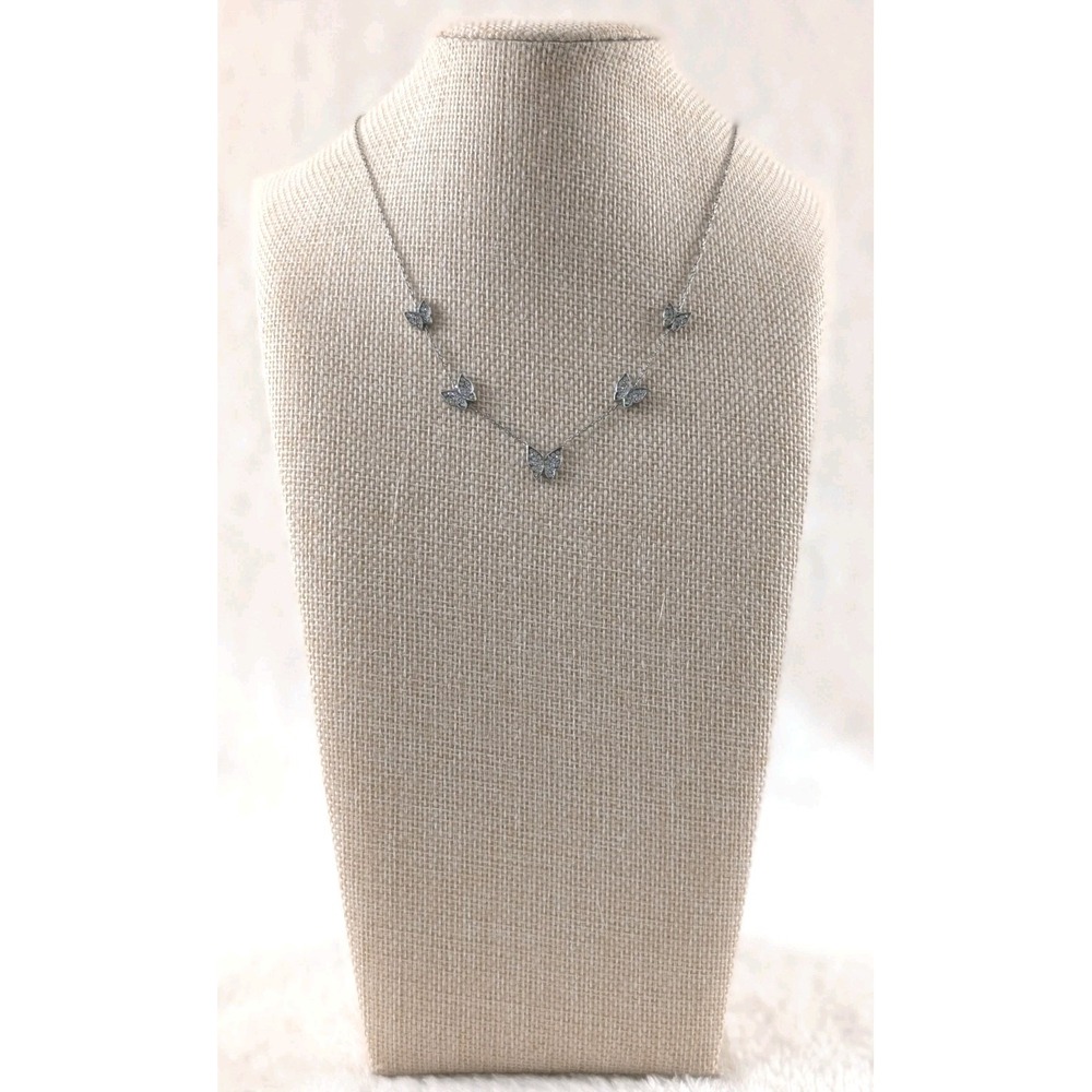Silver Tone Butterfly‎ Necklace Crystal Accent Delicate Chain Minimalist